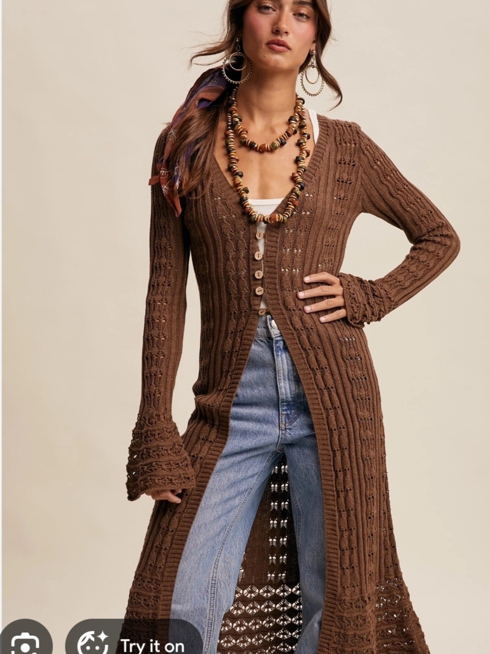 NWOT Listicle Brown Long Knit Button-Front Cardigan